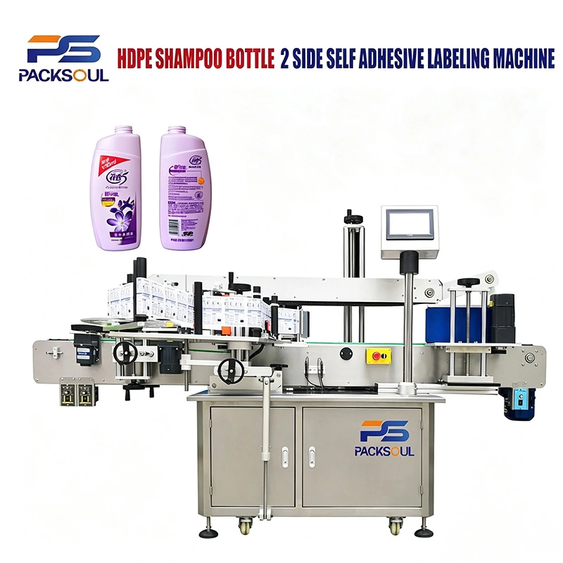 HDPE 샴푸 병 양면 라벨링 기계